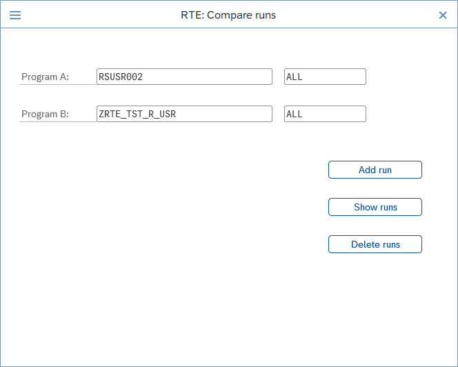'Cross check' pop-up in Advanced Options for defining comparison between Program A and Program B