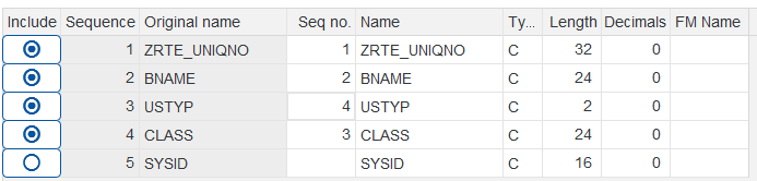 Transformation mapping for GT_TAB (Program B) after adjusting field order and exclusions for cross-check