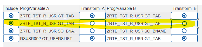 'iData parameters' screen showing GT_TAB listed multiple times due to different structures in reference runs